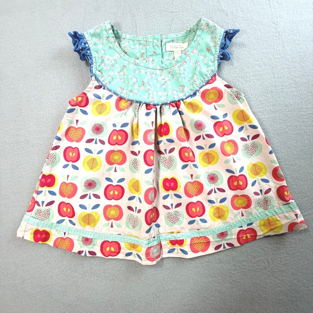 Matilda Jane Tunic Girls 6 Pink Apple Print Mixed Floral Boho Top Whimsical